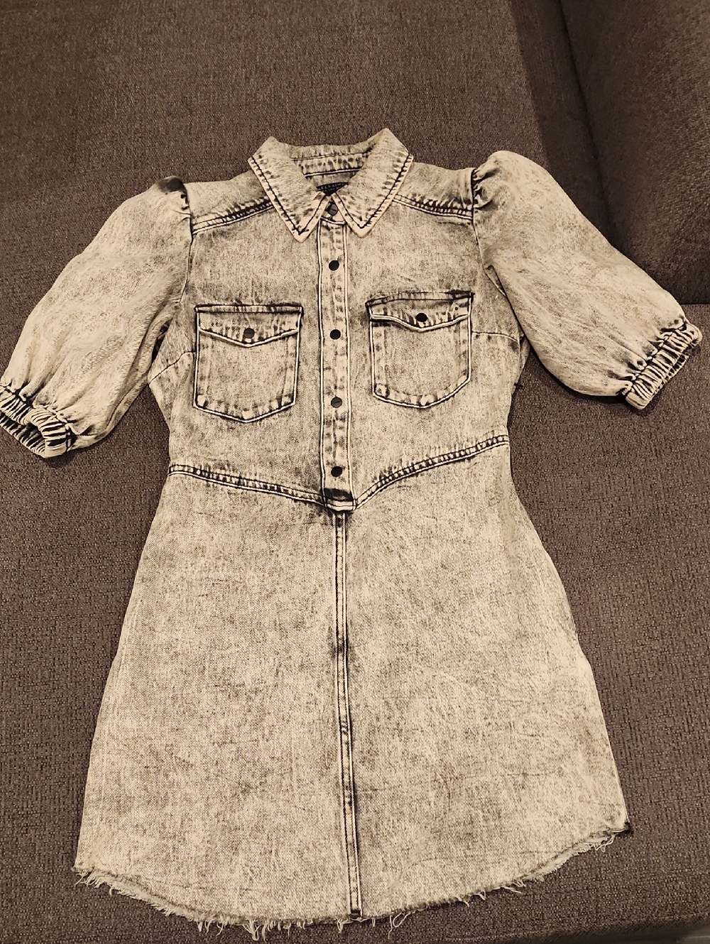 AllSaints Black & White Acid-Wash Denim Shirt Dress